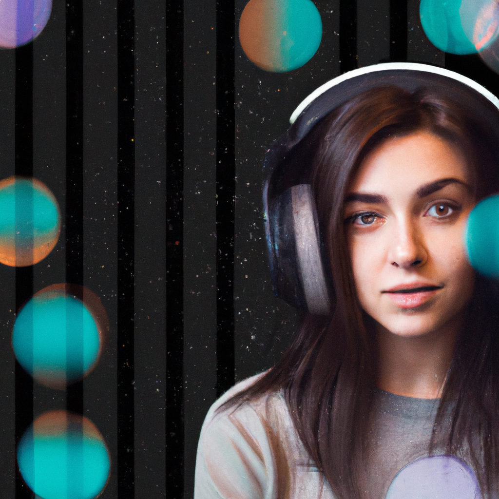 Retrato de alumna colorista con auriculares