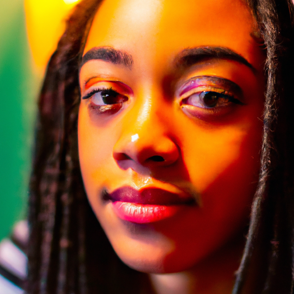 Retrato de alumna en home studio con LEDs