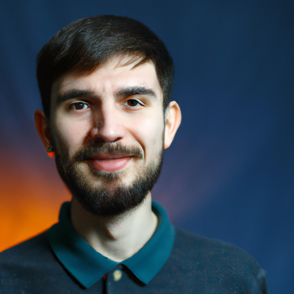 Retrato de alumno editor hombre sonriendo en estudio